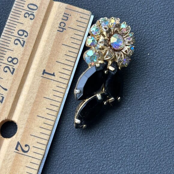 Juliana D&E Black Navette Aurora Borealis Filigree Floral Clip On Earrings 1960s - Picture 5 of 5